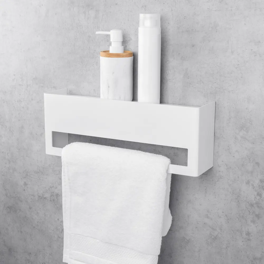 Daske toallero con estante aluminio blanco para baño keyka