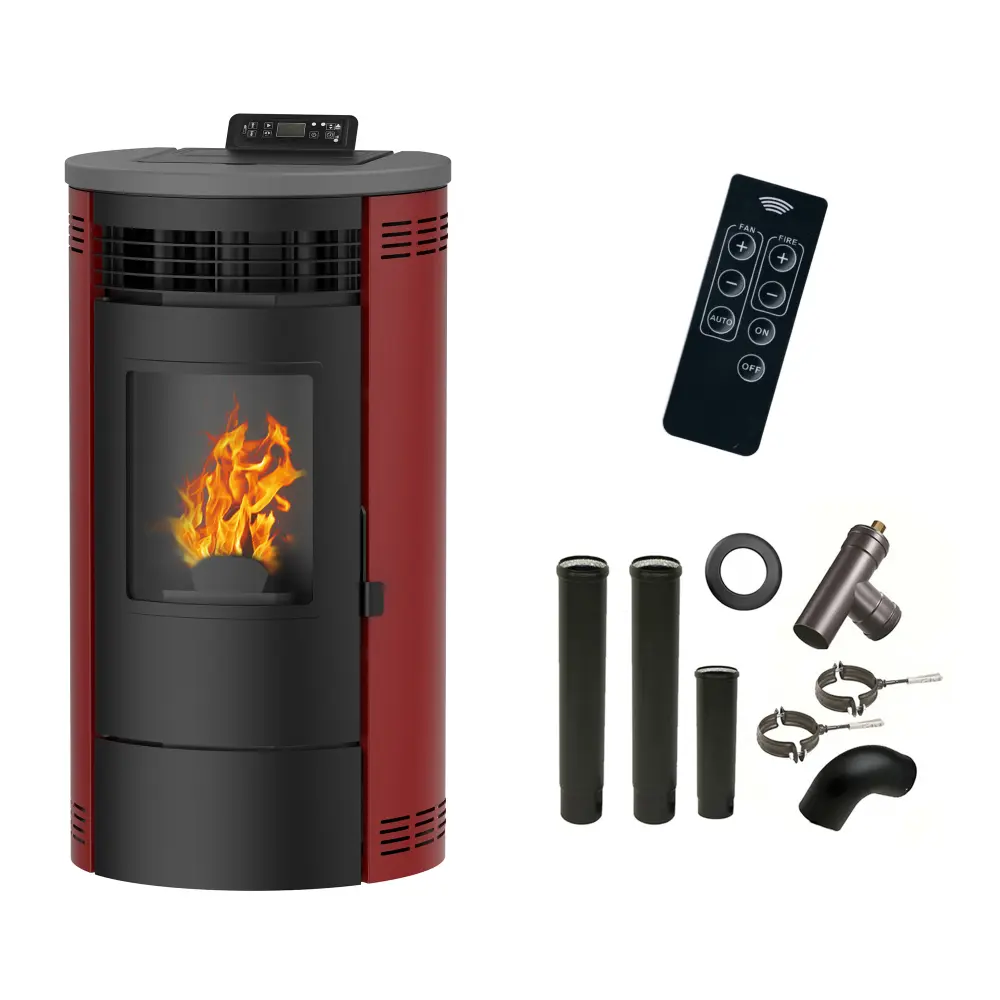 Estufa de pellets flavia 15 kw sannover burdeos + kit de tubos de salida de