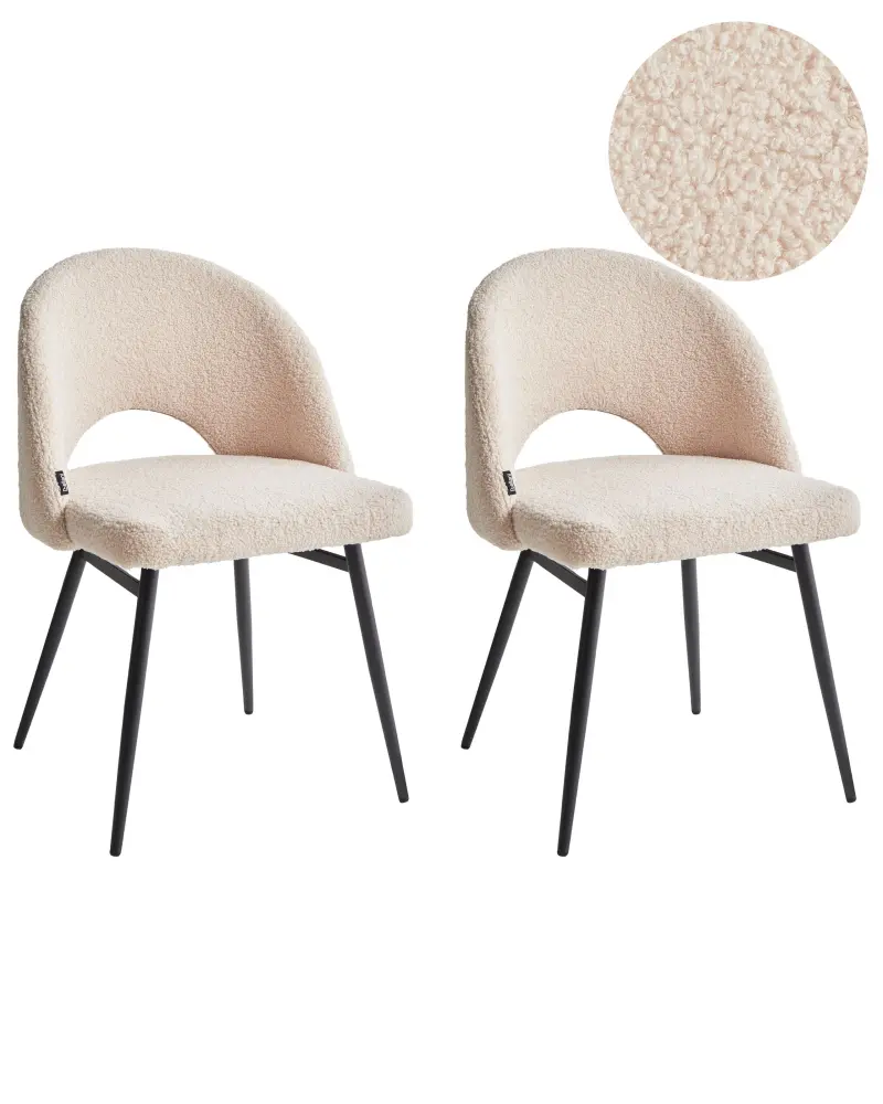 Set 2 Boucle Dining Chairs Beige ONAGA