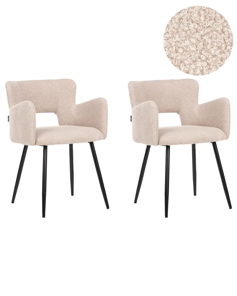 Set 2 Boucle Dining Chairs Beige SANILAC