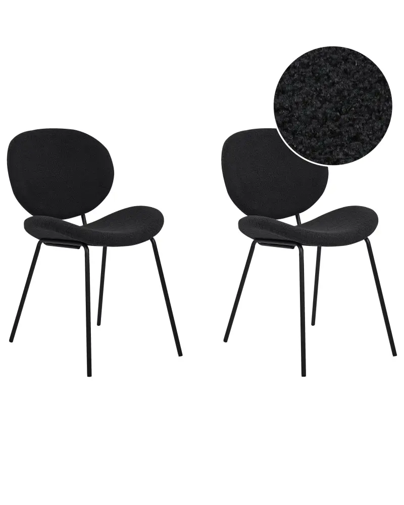 Set 2 Boucle Dining Chairs Black LUANA
