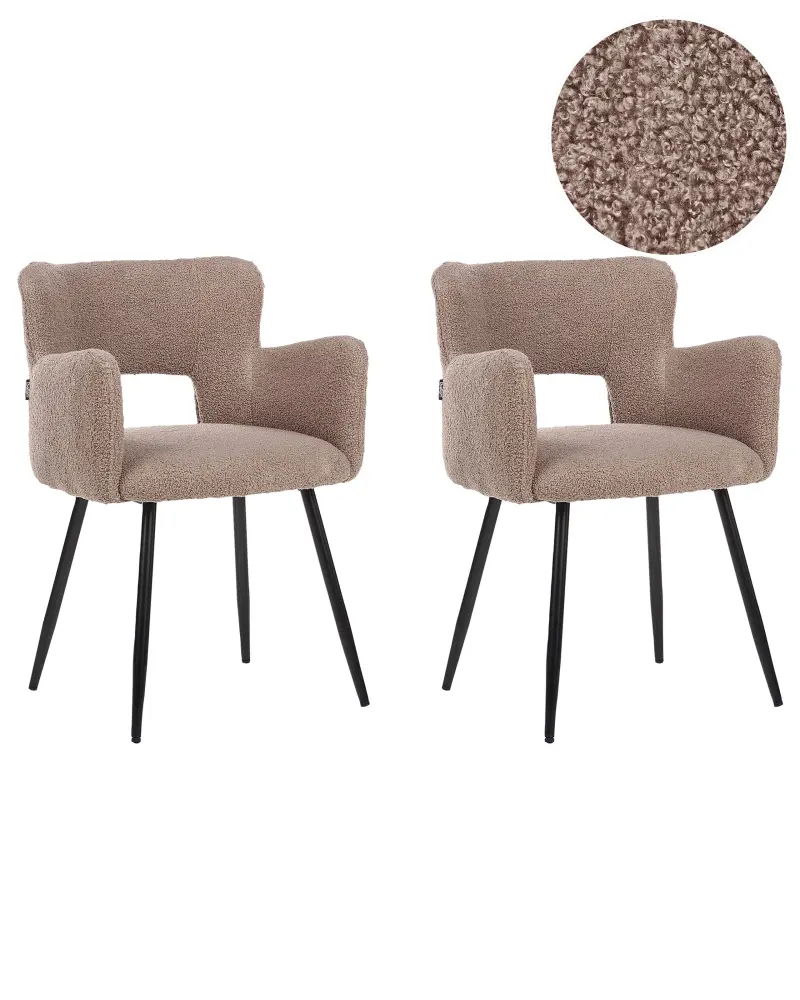 Set 2 Boucle Dining Chairs Brown SANILAC