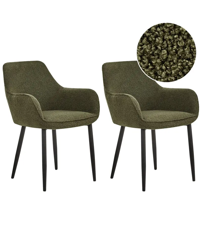 Set 2 Boucle Dining Chairs Dark Green ALDEN