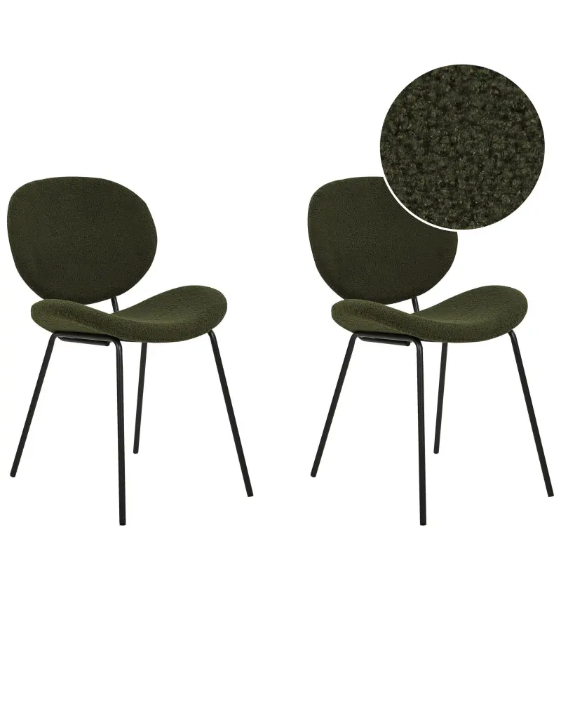 Set 2 Boucle Dining Chairs Dark Green LUANA
