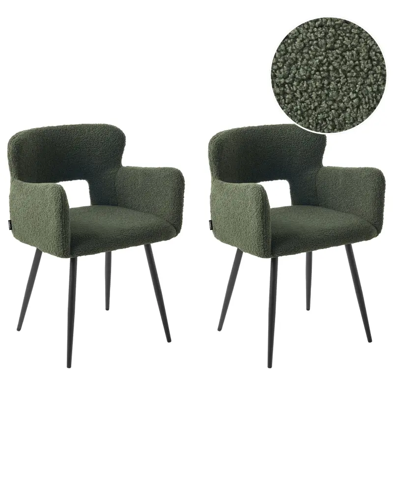 Set 2 Boucle Dining Chairs Dark Green SANILAC