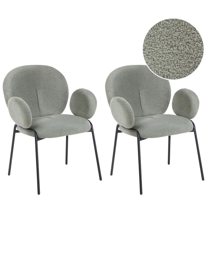 Set 2 Boucle Dining Chairs Green ELY