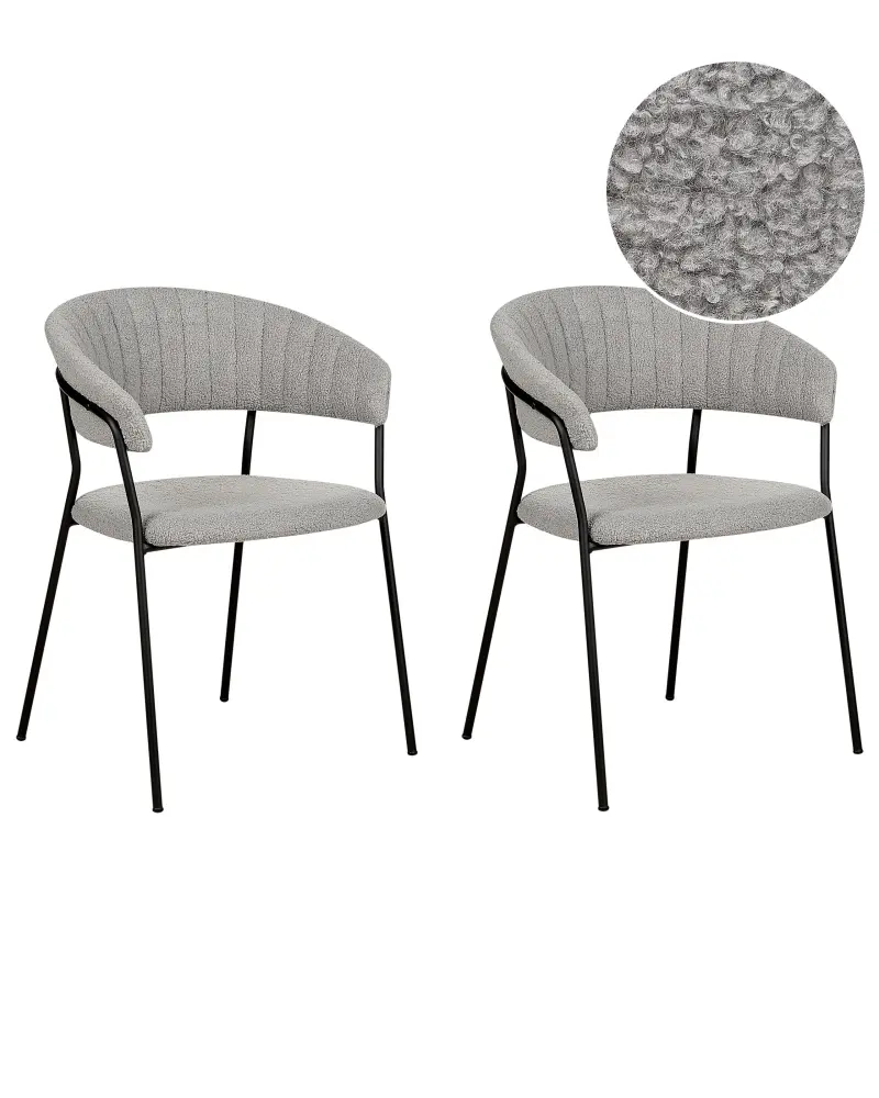 Set 2 Boucle Dining Chairs Grey MARIPOSA