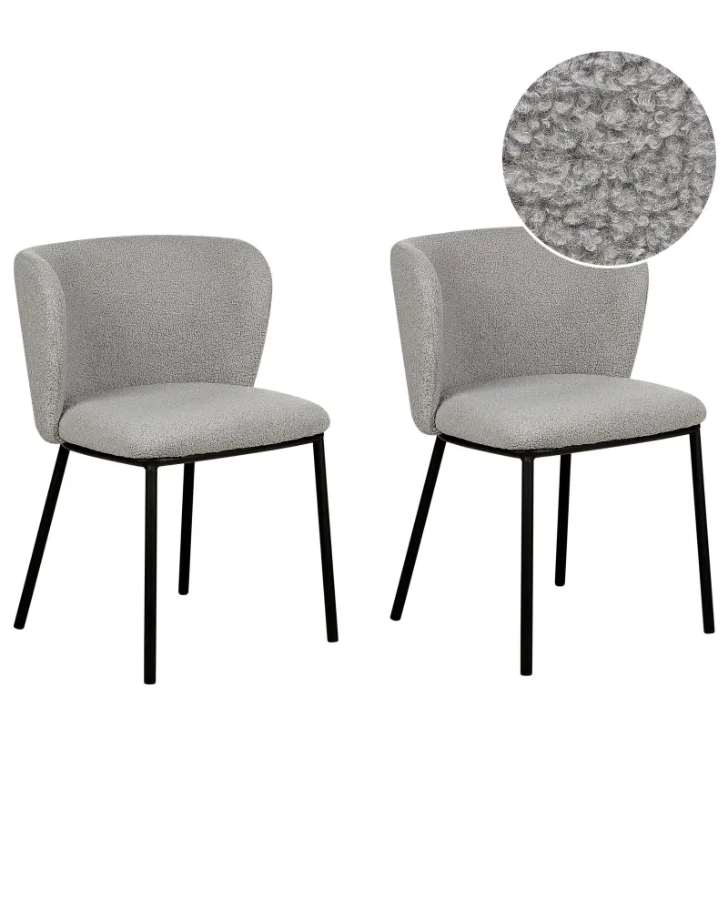 Set 2 Boucle Dining Chairs Grey MINA