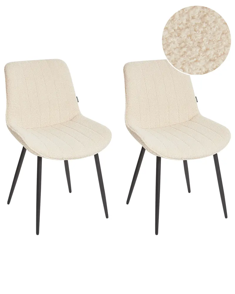 Set 2 Boucle Dining Chairs Light Beige DUBROVNIK