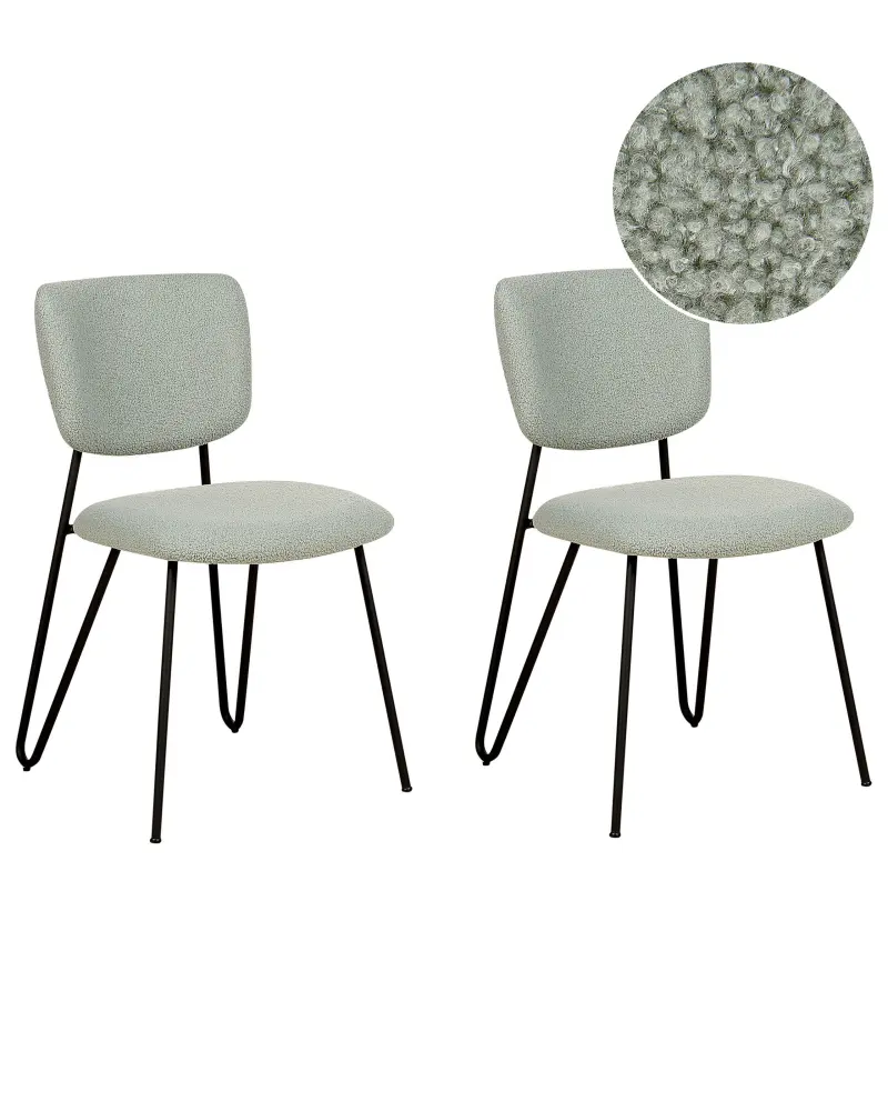 Set 2 Boucle Dining Chairs Light Green NELKO