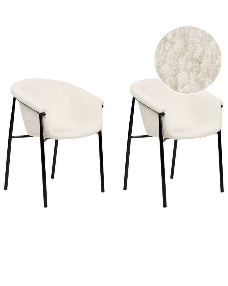 Set 2 Boucle Dining Chairs Off-White AMES