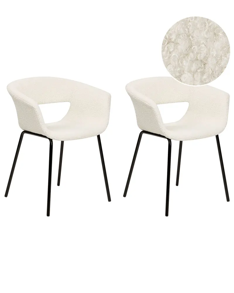 Set 2 Boucle Dining Chairs Off-White ELMA