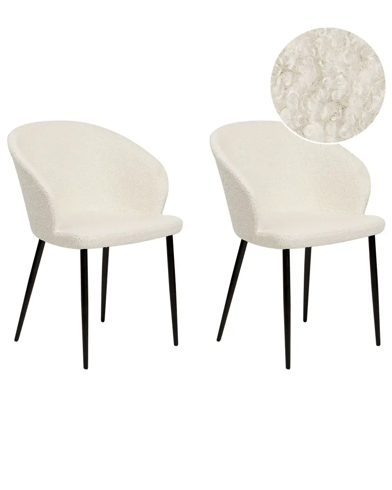 Set 2 Boucle Dining Chairs Off-White MASON