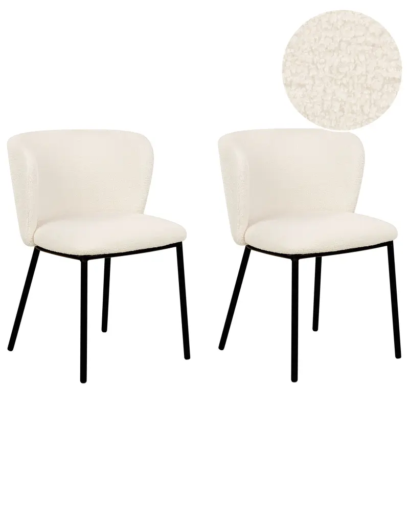 Set 2 Boucle Dining Chairs Off-White MINA
