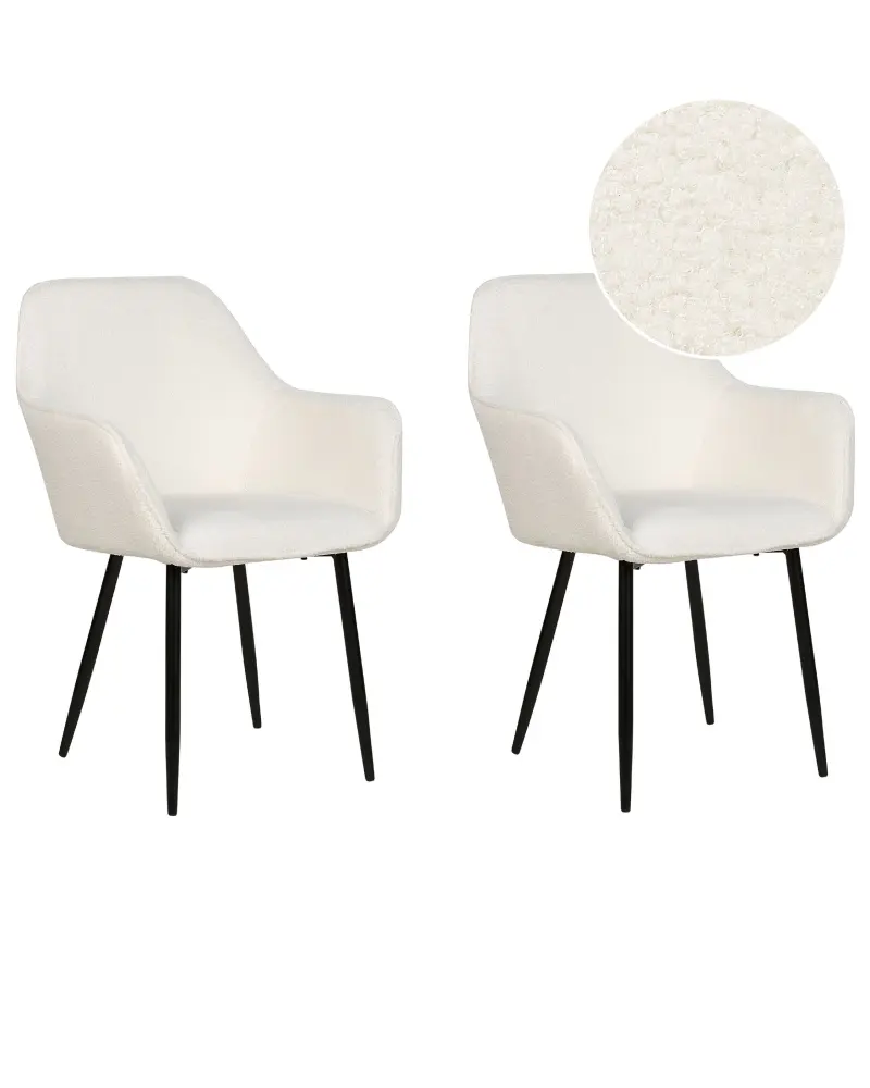 Set 2 Boucle Dining Chairs White ALDEN