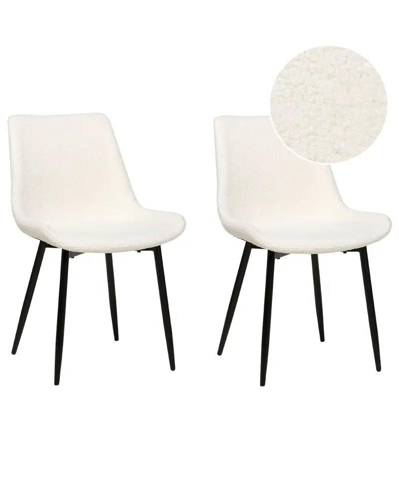 Set 2 Boucle Dining Chairs White AVILLA