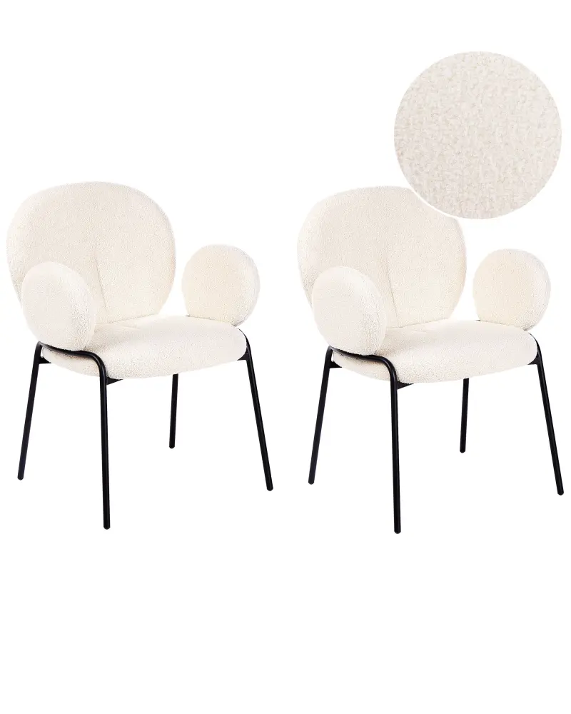 Set 2 Boucle Dining Chairs White ELY