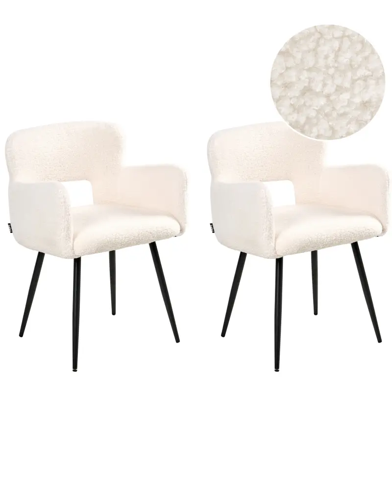 Set 2 Boucle Dining Chairs White SANILAC