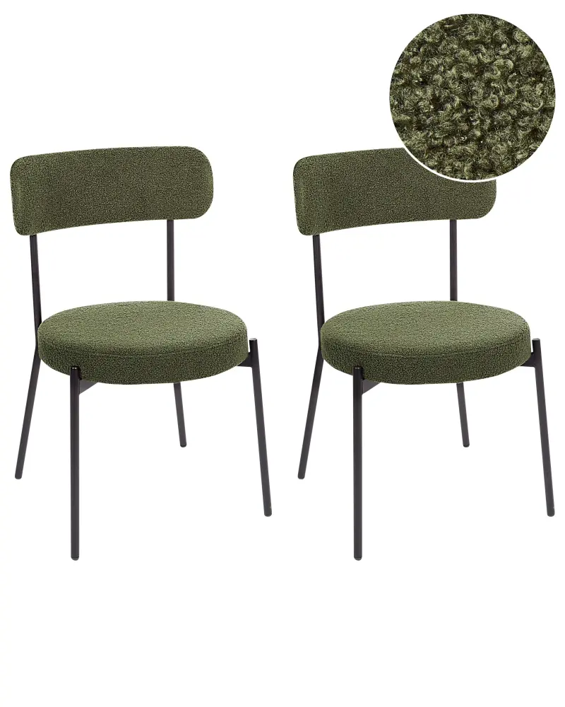 Set 2 Dining Boucle Chairs Dark Green ALLISON
