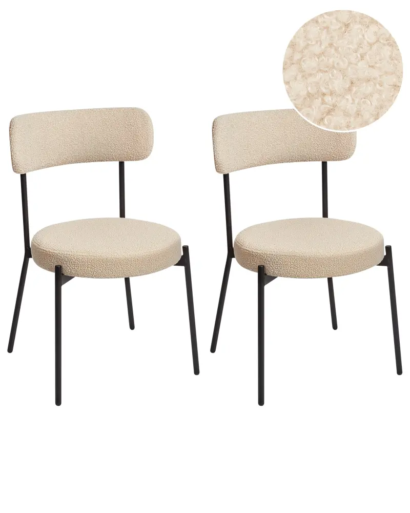 Set 2 Dining Boucle Chairs Light Beige ALLISON