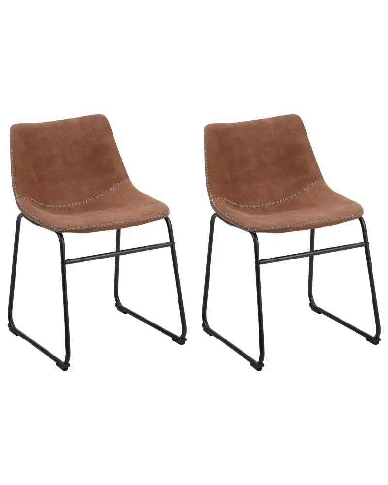 Set 2 Fabric Dining Chairs Brown BATAVIA