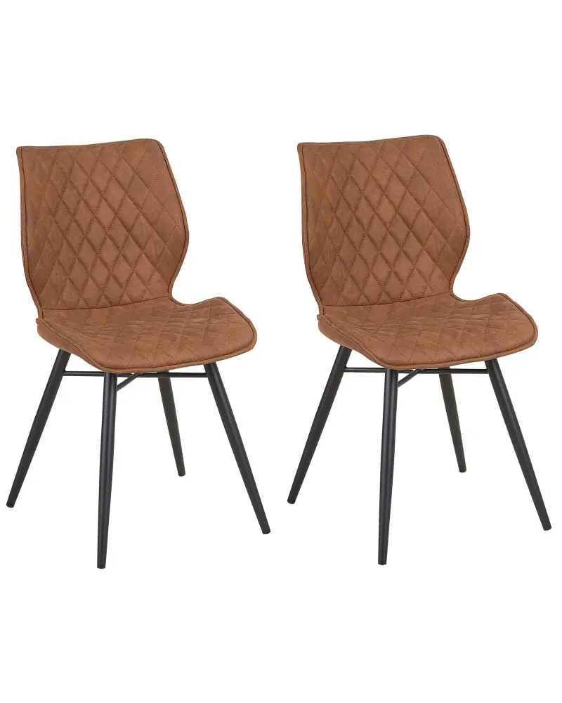Set 2 Fabric Dining Chairs Brown LISLE