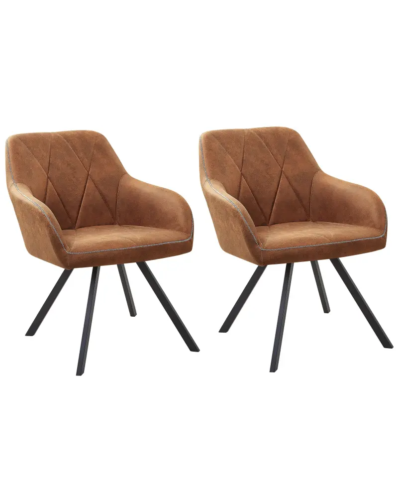 Set 2 Fabric Dining Chairs Brown MONEE