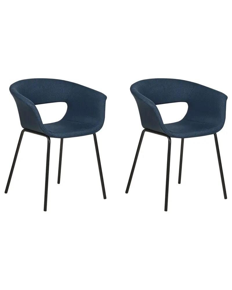 Set 2 Fabric Dining Chairs Dark Blue ELMA