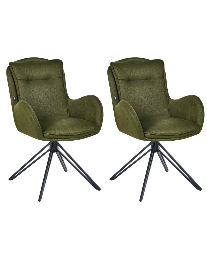 Set 2 Fabric Dining Chairs Dark Green AVELAR