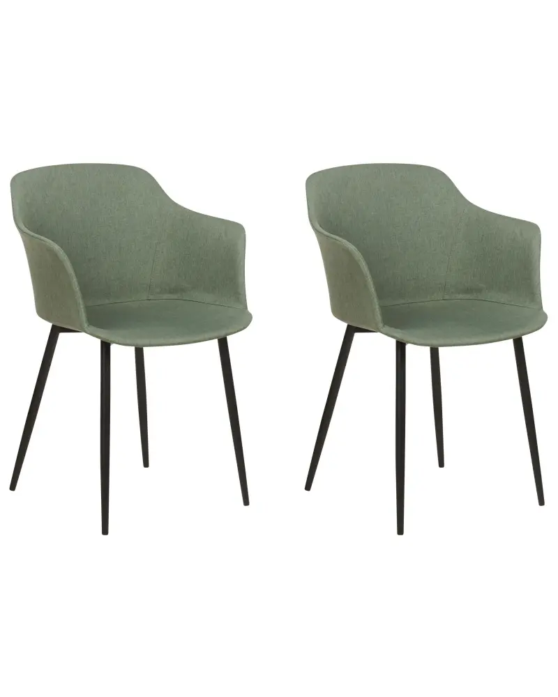 Set 2 Fabric Dining Chairs Dark Green ELIM