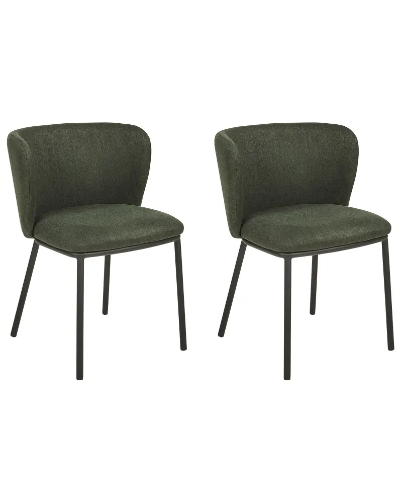 Set 2 Fabric Dining Chairs Dark Green MINA