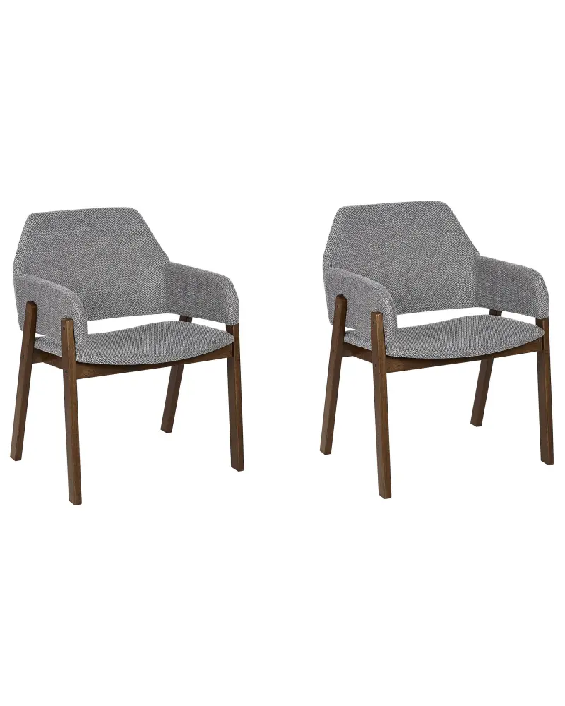 Set 2 Fabric Dining Chairs Dark Wood and Grey ALBION