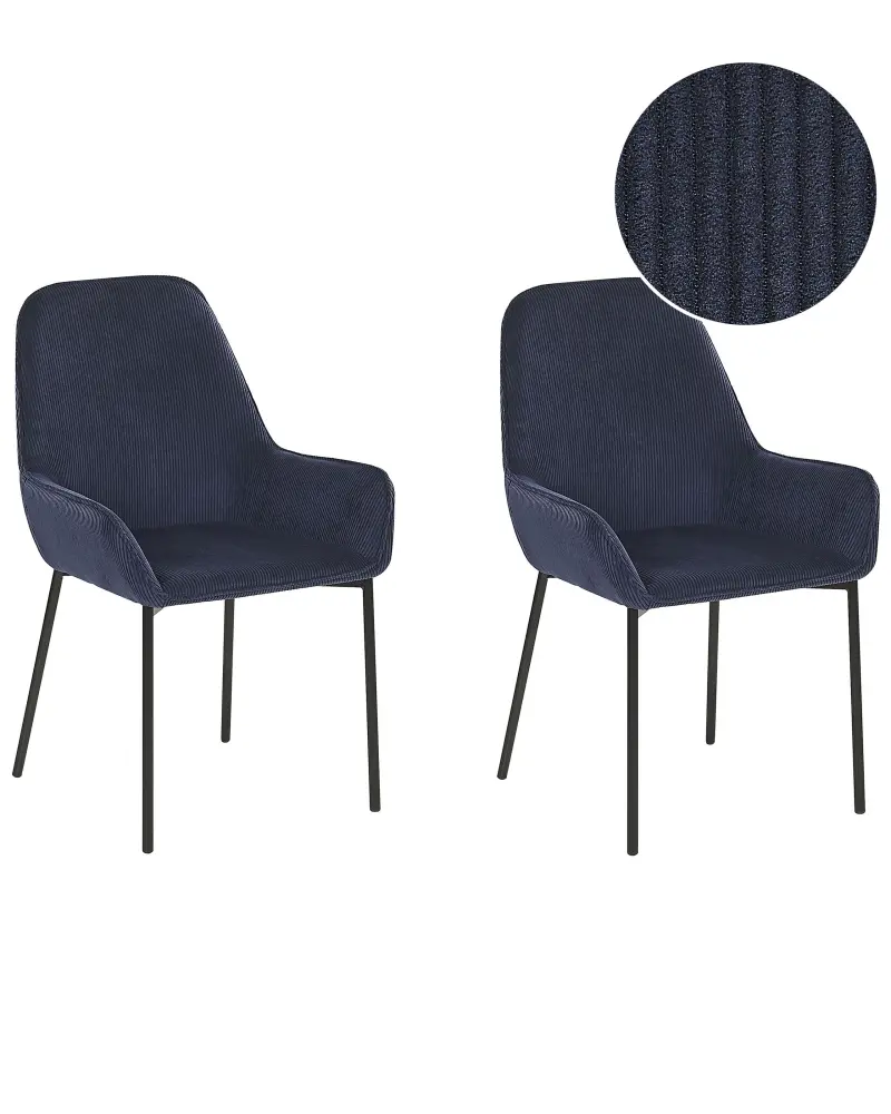 Set 2 Jumbo Cord Dining Chairs Blue LOVERNA