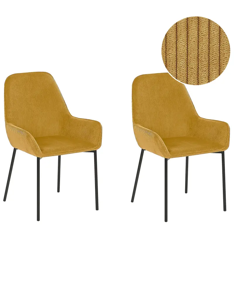 Set 2 Jumbo Cord Dining Chairs Yellow LOVERNA
