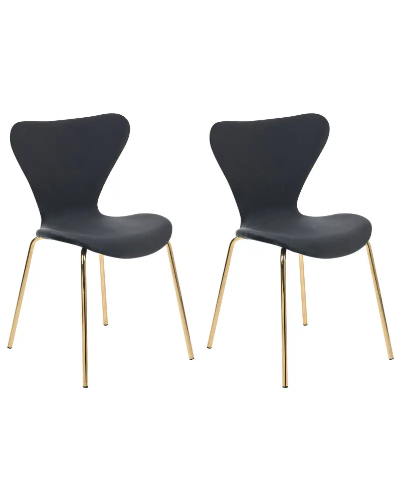Set 2 Velvet Dining Chairs Black and Gold BOONVILLE