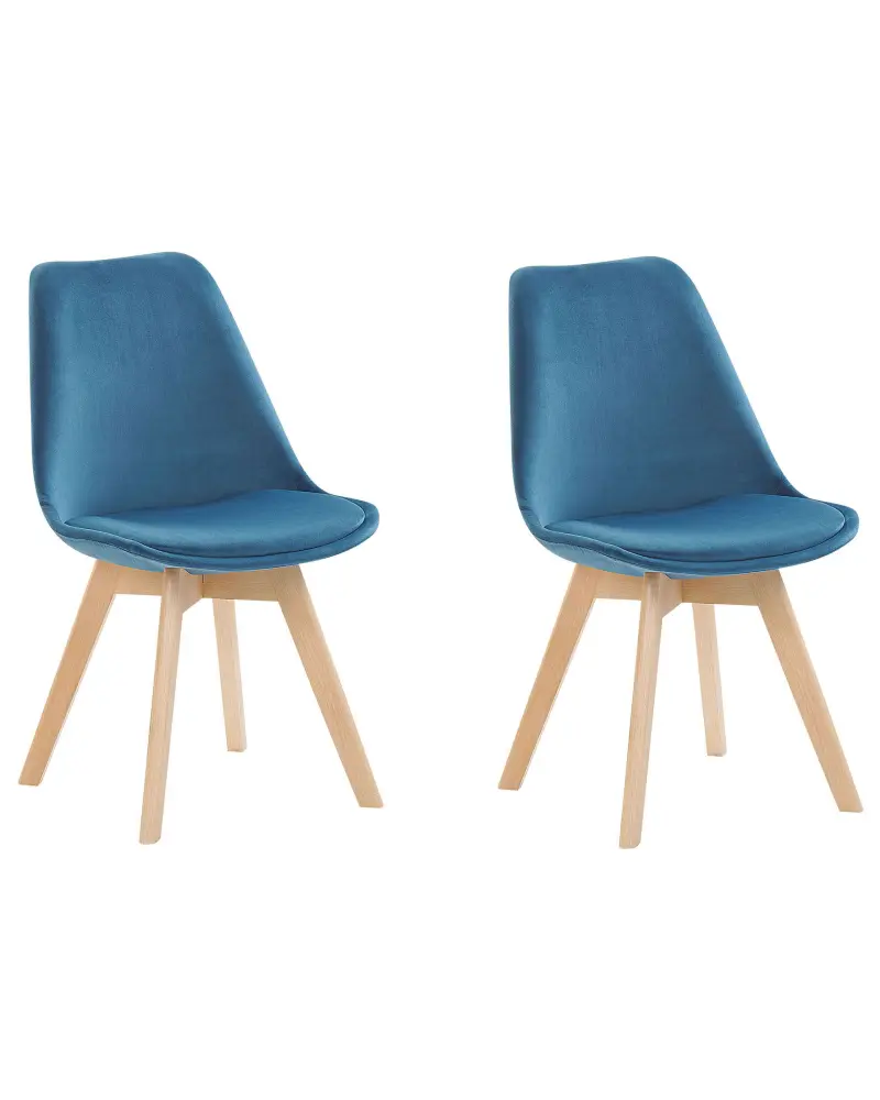 Set 2 Velvet Dining Chairs Blue DAKOTA II