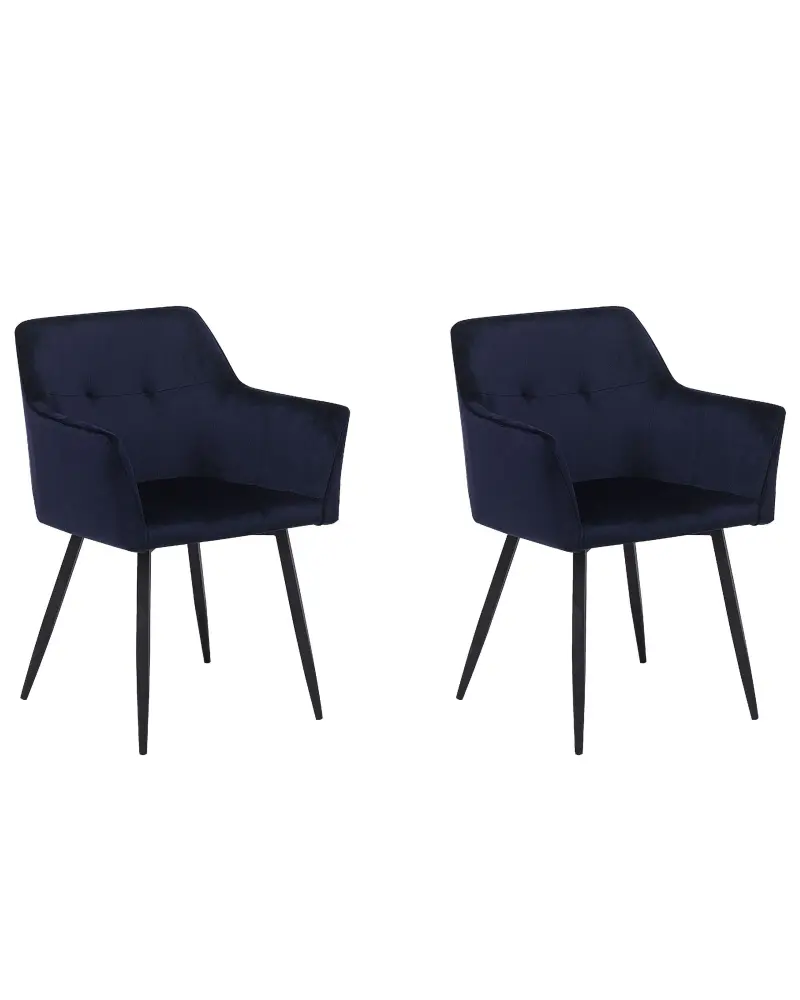 Set 2 Velvet Dining Chairs Dark Blue JASMIN