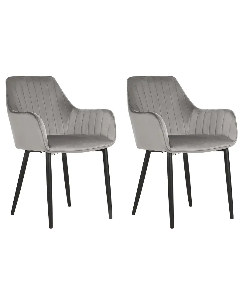 Set 2 Velvet Dining Chairs Dark Grey WELLSTON