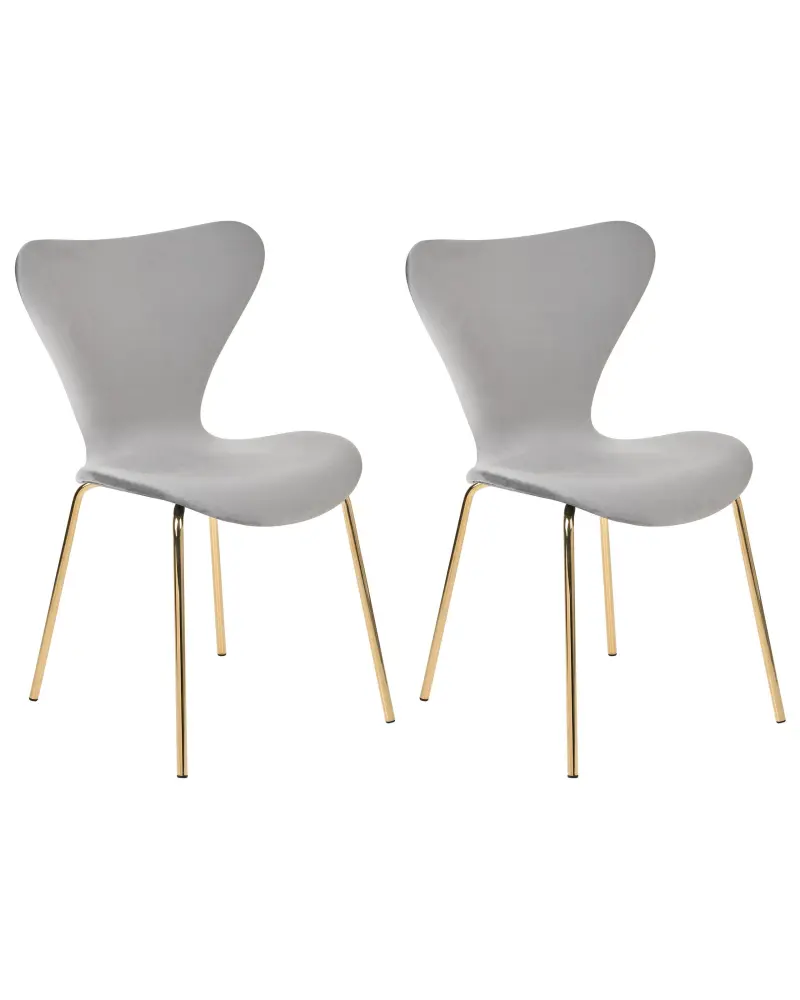 Set 2 Velvet Dining Chairs Light Grey and Gold BOONVILLE
