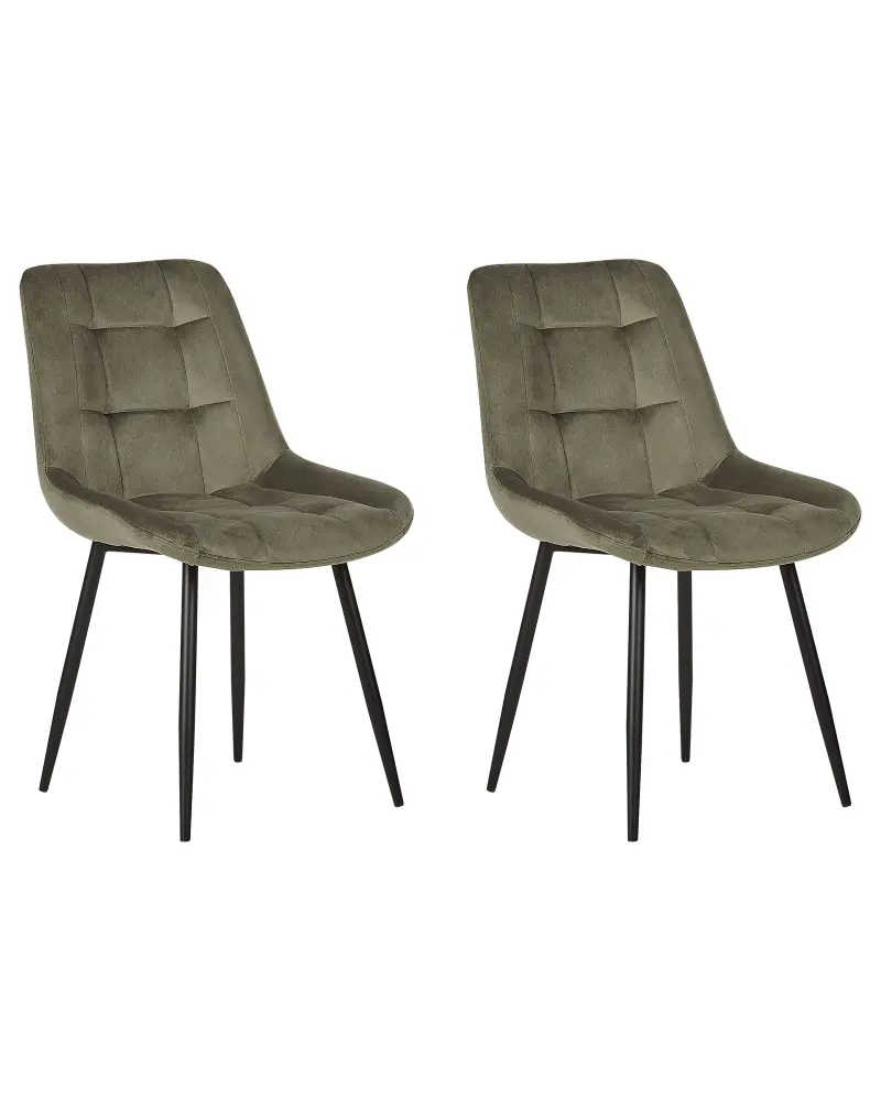 Set 2 Velvet Dining Chairs Olive Green MELROSE