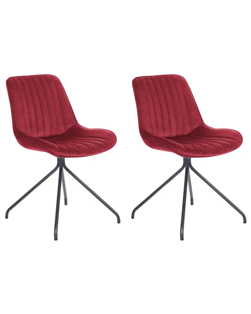 Set 2 Velvet Dining Chairs Red NAVASOTA