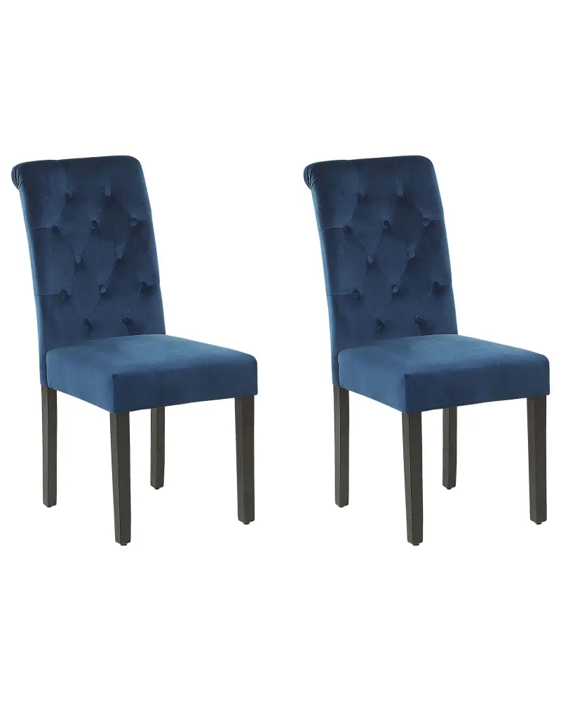 Set 2 Velvet Dining Chairs Ring Blue VELVA II