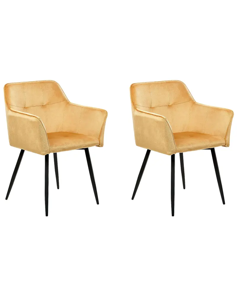 Set 2 Velvet Dining Chairs Yellow JASMIN