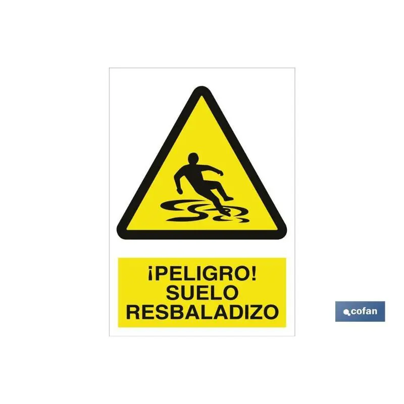 Señal poliestireno 420x297mm. ¡peligro! Suelo resbaladizo Cofan