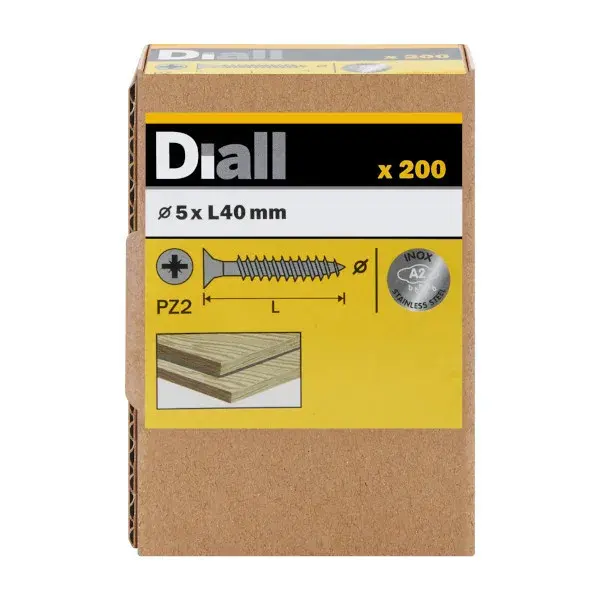 200 Tornillos para madera INOX 5x40 mm Diall