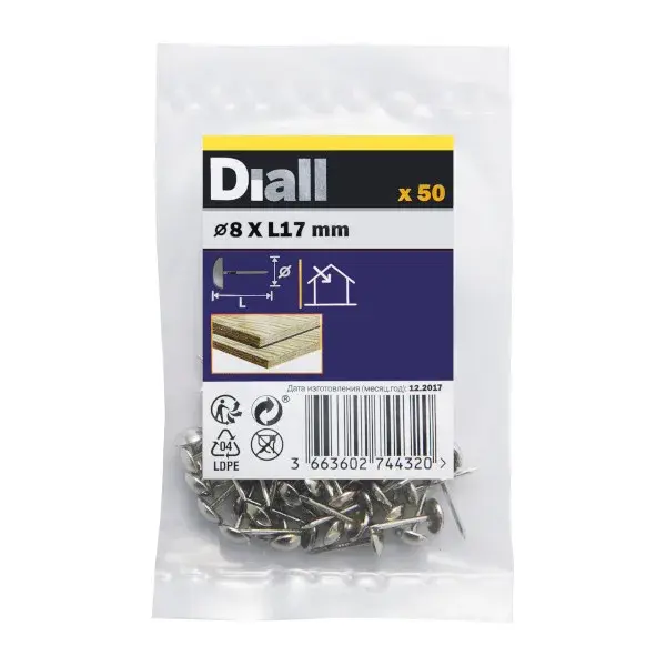 Clavo tapicero níquel 8 mm diall 50 uds