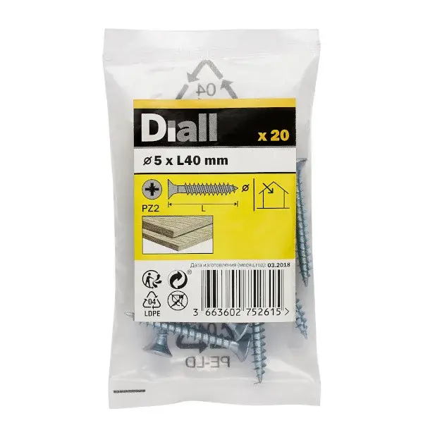 20 Tornillos para madera PZ 5x40 mm Diall