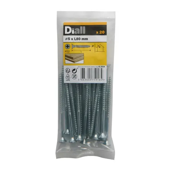 20 Tornillos para madera PZ 6x80 mm Diall