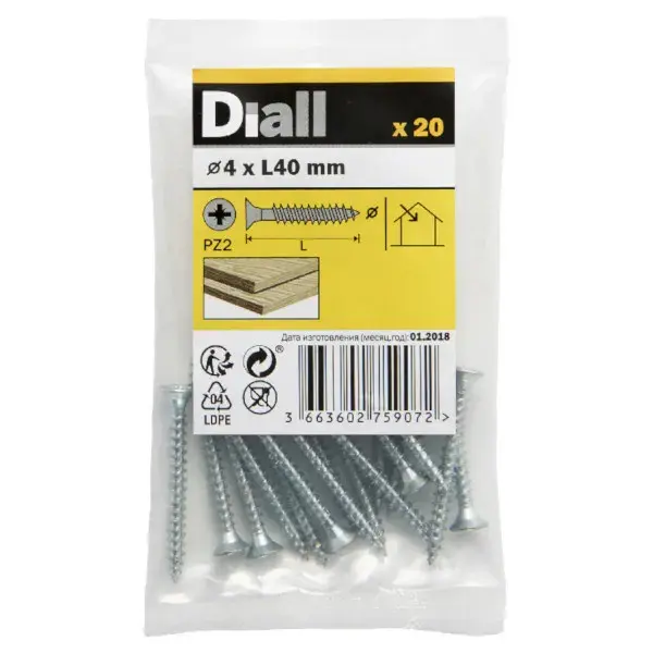 20 Tornillos para madera de acero 4x40 mm Diall