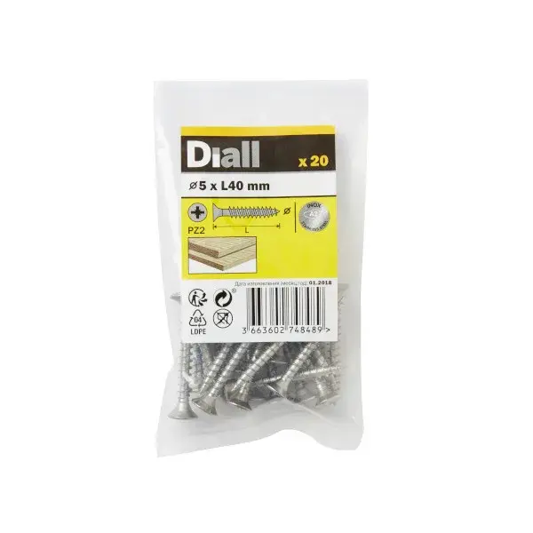 20 Tornillos para madera INOX 5x40 mm Diall
